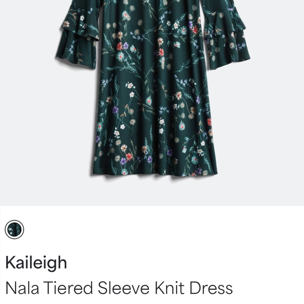 Kaileigh Dark Green Floral Dress with Tiered Sleeves